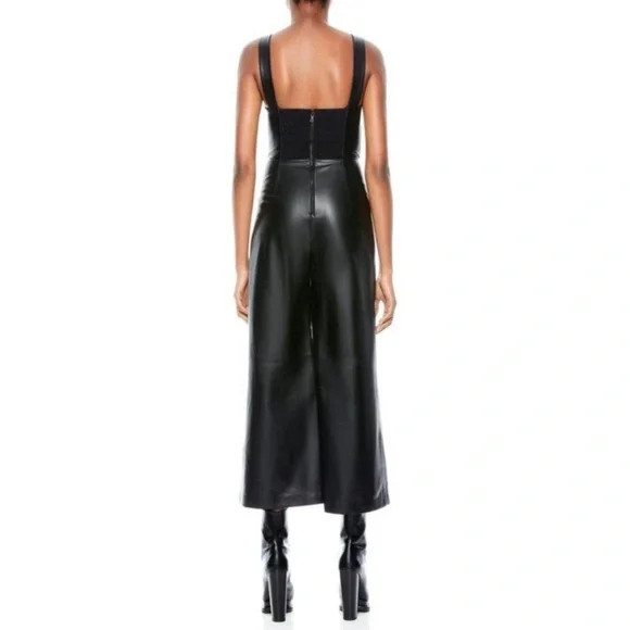 Alice + Olivia Avelina Black Vegan Leather Wide Leg Jumpsuit Size 2 - Picture 3 of 8